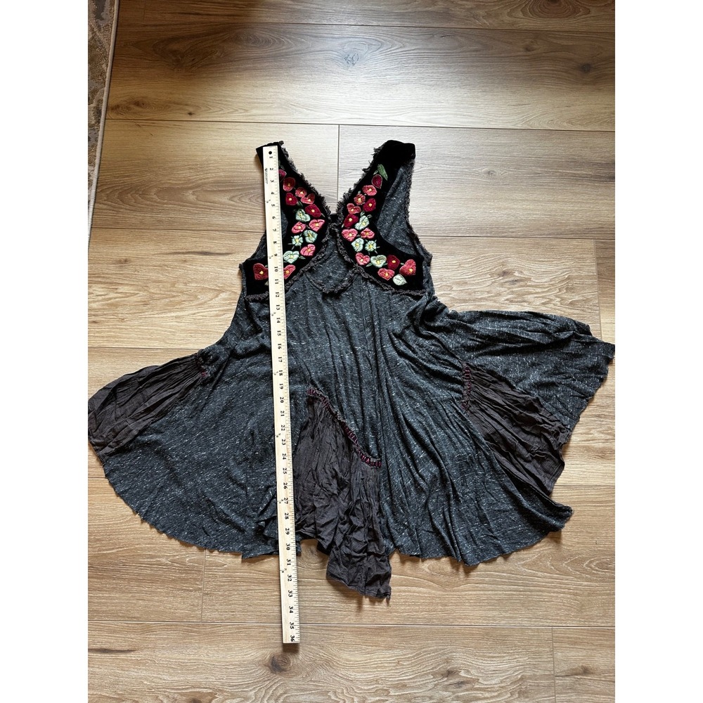 Free People We The Free Embroidered Boho Swing Tunic Dress Gray Floral S - Picture 4 of 6